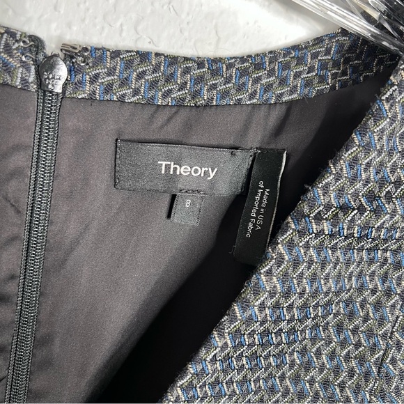 Theory Dress Women Size 8 Easy V Shift Jacquard Sleeveless Career Blue Black B24 - Picture 3 of 9